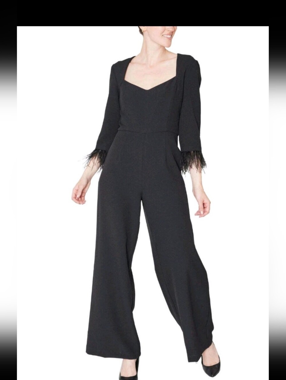 Julia Jordan faux feather trim v neck crepe jumpsuit NWOT Size 16